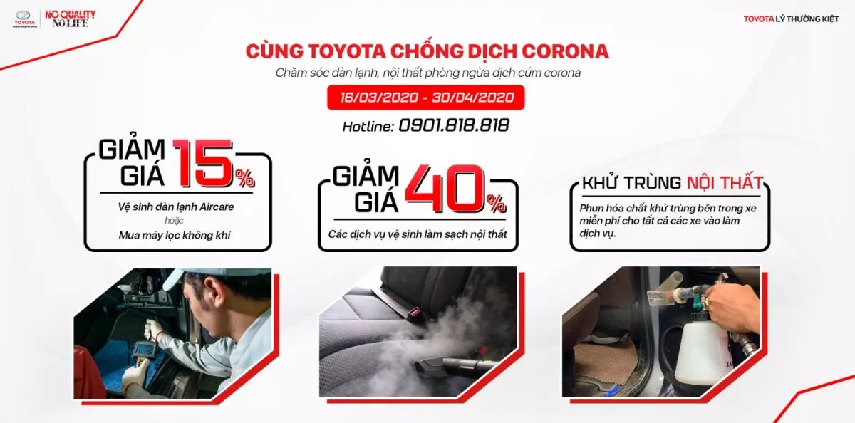 Read More About The Article Vệ Sinh Nội Thất Ô Tô Giảm 40%, Miễn Phí Khử Trùng Bên Trong Xe, Phòng Chống Corona Tối Đa Cùng Toyota Lý Thường Kiệt