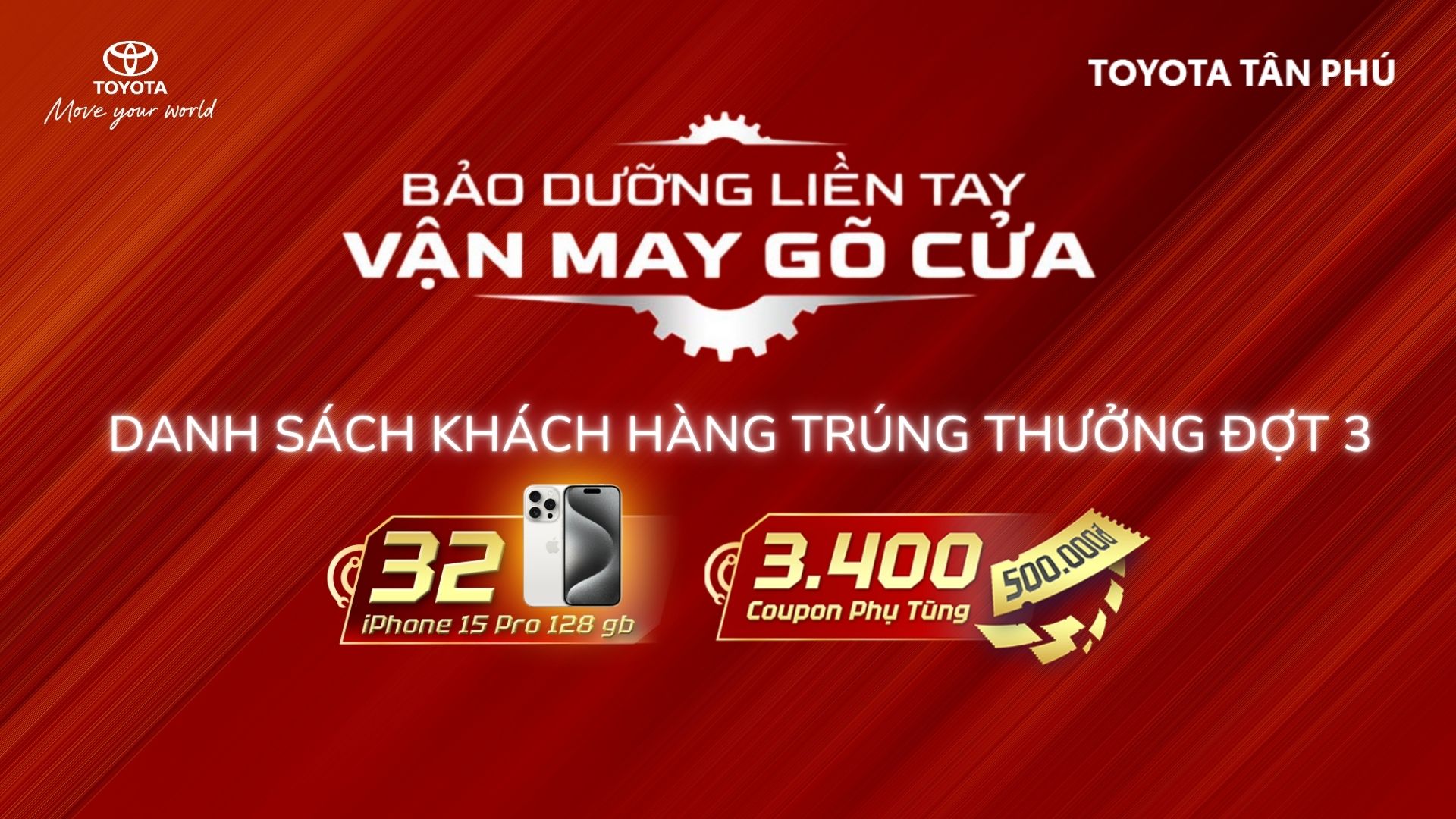 Read More About The Article Xin Chúc Mừng Các Khách Hàng Trúng Giải Coupon Chương Trình “Bảo Dưỡng Liền Tay, Vận May Gõ Cửa” – Đợt 3