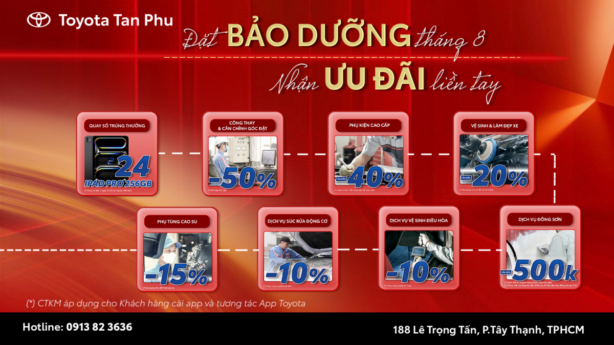Ưu Đãi Dịch Vụ Bảo Dưỡng Tháng 08 Tại Toyota Tân Phú