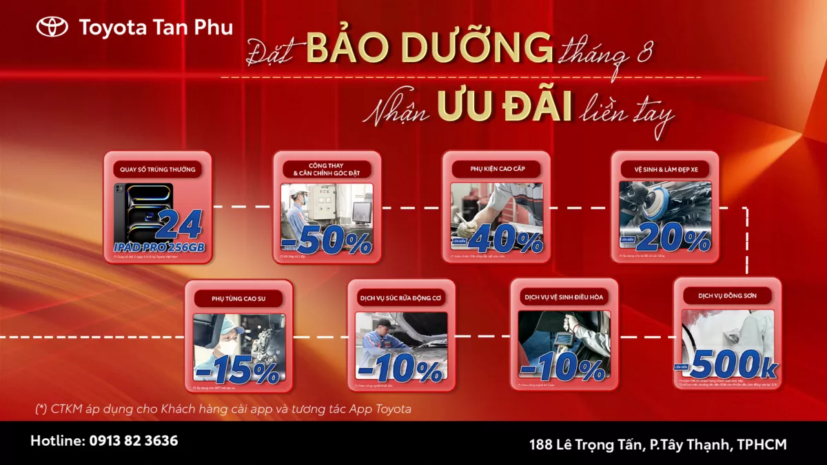 Read More About The Article Ưu Đãi Dịch Vụ Bảo Dưỡng Tháng 08 Tại Toyota Tân Phú